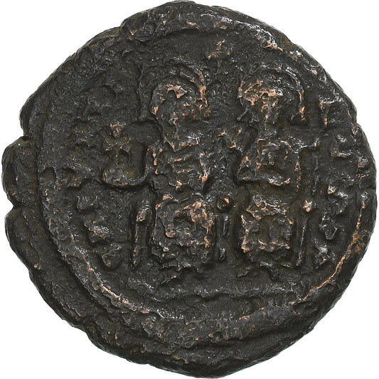 Justino II e Sofia, 
  
  Meio Follis, 
  
  573-574